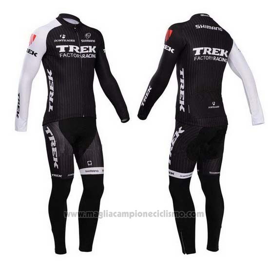 2014 Abbigliamento Ciclismo Trek Factory Racing Nero e Bianco Manica Lunga e Salopette
